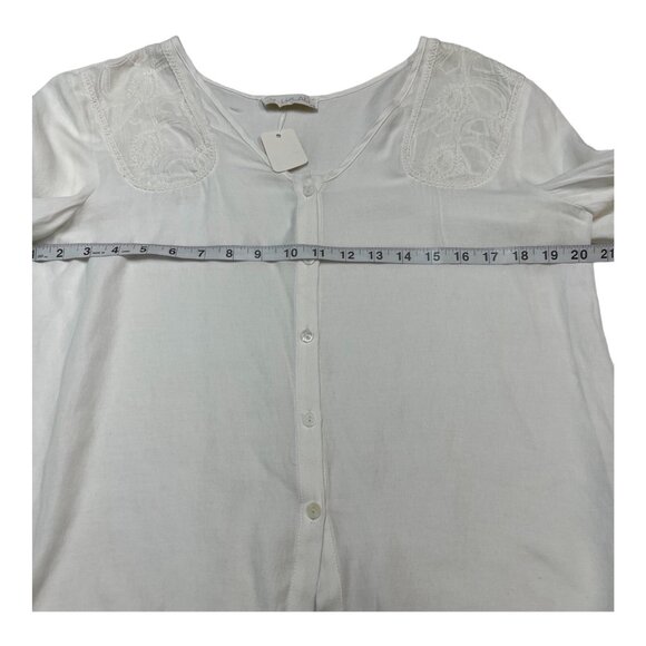 T Lulah Top Womens XS White Button Down Blouse Ruffle Embroidered Sleeve Boho - Picture 5 of 7